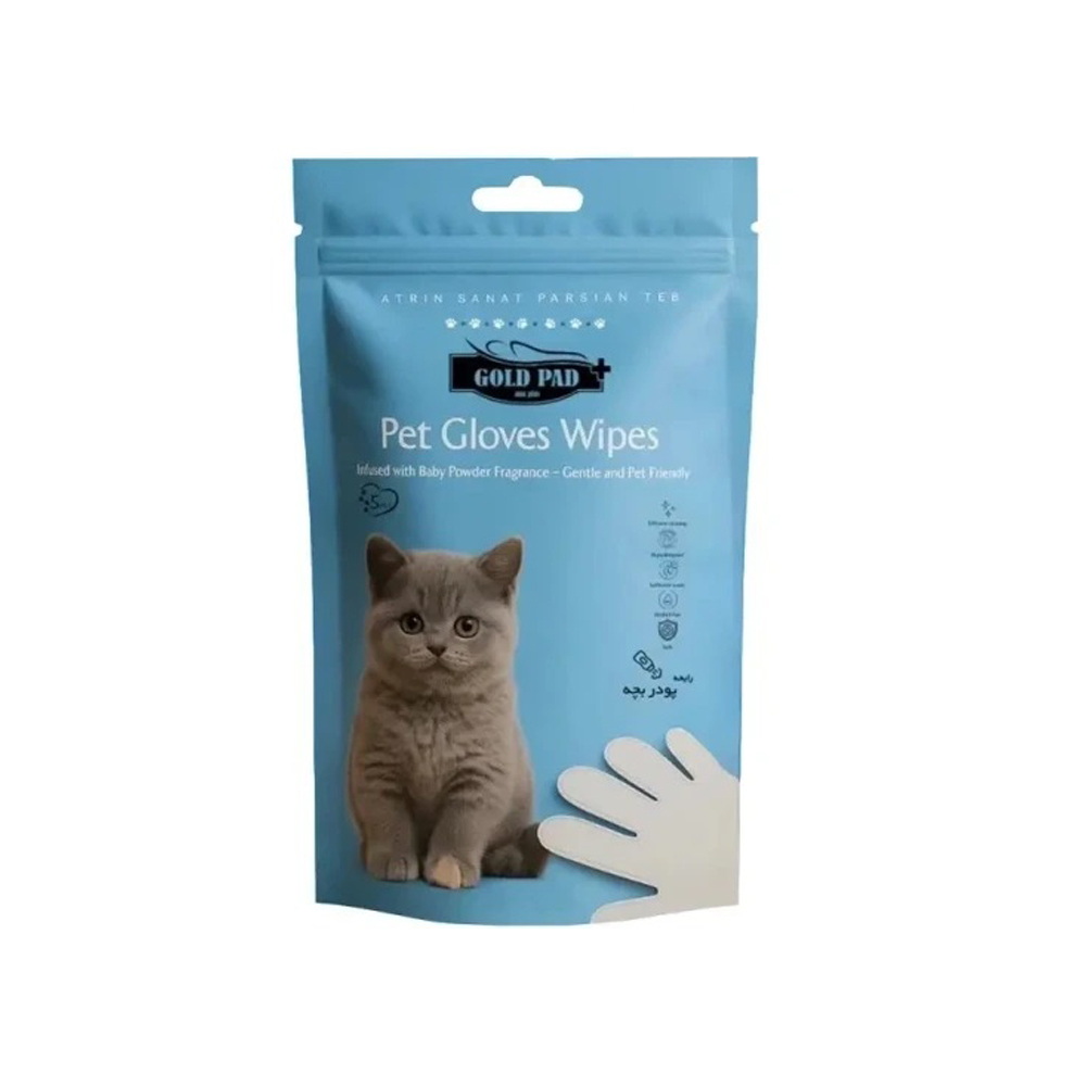 دستمال مرطوب دستکشی سگ و گربه گلد پد با رایحه پودر بچه